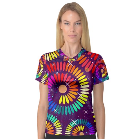 Abstract Background Spiral Colorful V-neck Sport Mesh Tee by HermanTelo