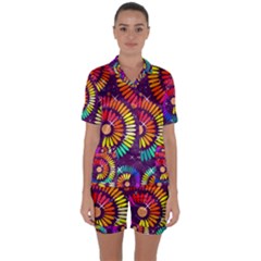 Abstract Background Spiral Colorful Satin Short Sleeve Pyjamas Set by HermanTelo