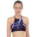 Blue Thunder Colorful Lightning graphic Racer Front Bikini Top View1