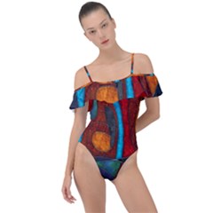Abstract With Heart Frill Detail One Piece Swimsuit