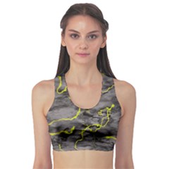 Marble Light Gray With Green Lime Veins Texture Floor Background Retro Neon 80s Style Neon Colors Print Luxuous Real Marble Sports Bra by genx