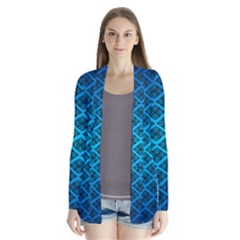 Pattern Texture Geometric Blue Drape Collar Cardigan by Alisyart