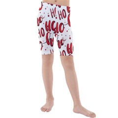 Christmas Watercolor Hohoho Red Handdrawn Holiday Organic And Naive Pattern Kids  Mid Length Swim Shorts by genx