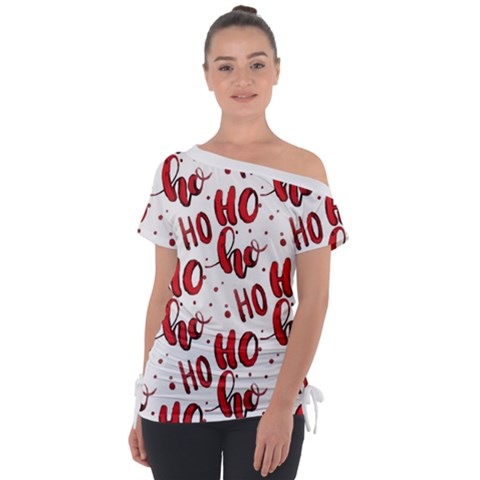 Christmas Watercolor Hohoho Red Handdrawn Holiday Organic And Naive Pattern Tie-up Tee by genx