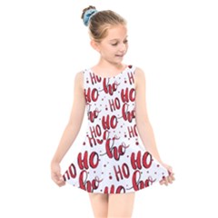 Christmas Watercolor Hohoho Red Handdrawn Holiday Organic And Naive Pattern Kids  Skater Dress Swimsuit by genx