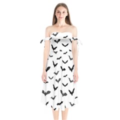Bats Pattern Shoulder Tie Bardot Midi Dress by Sobalvarro
