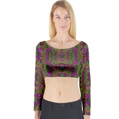 Peacock Lace In The Nature Long Sleeve Crop Top by pepitasart