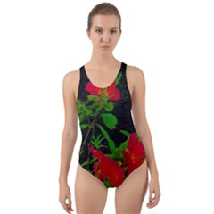 Dark Pop Art Floral Poster Cut-out Back One Piece Swimsuit by dflcprintsclothing