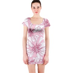Pink Flowers Short Sleeve Bodycon Dress by Sobalvarro