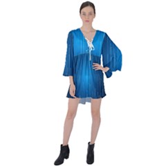 Abstract Rain Space V-neck Flare Sleeve Mini Dress