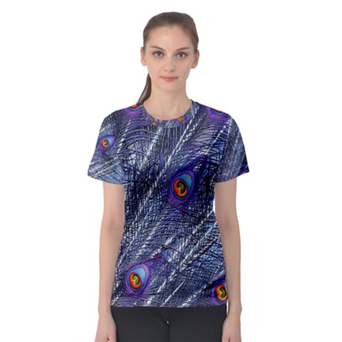 Peacock Feathers Color Plumage Blue Women s Sport Mesh Tee by Sapixe