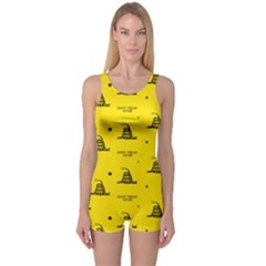 Gadsden Flag Don t Tread On Me Yellow And Black Pattern With American Stars One Piece Boyleg Swimsuit by snek
