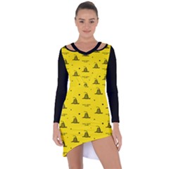 Gadsden Flag Don t Tread On Me Yellow And Black Pattern With American Stars Asymmetric Cut-out Shift Dress by snek