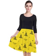 Gadsden Flag Don t Tread On Me Yellow And Black Pattern With American Stars Quarter Sleeve Waist Band Dress by snek