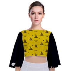 Gadsden Flag Don t Tread On Me Yellow And Black Pattern With American Stars Tie Back Butterfly Sleeve Chiffon Top by snek