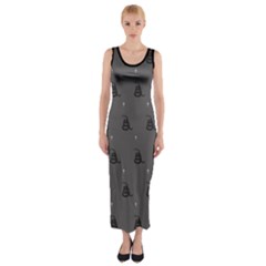 Gadsden Flag Don t Tread On Me Black And Gray Snake And Metal Gothic Crosses Fitted Maxi Dress by snek