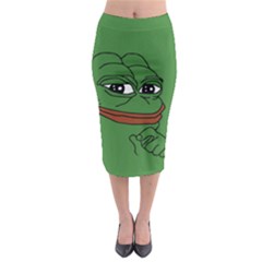 Pepe The Frog Smug Face With Smile And Hand On Chin Meme Kekistan All Over Print Green Midi Pencil Skirt by snek
