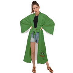 Pepe The Frog Smug Face With Smile And Hand On Chin Meme Kekistan All Over Print Green Maxi Kimono by snek