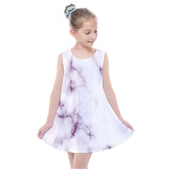 White Marble Violet Purple Veins Accents Texture Printed Floor Background Luxury Kids  Summer Dress by genx