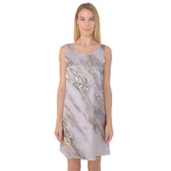 Marble With Metallic Gold Intrusions On Gray White Stone Texture Pastel Rose Pink Background Sleeveless Satin Nightdress by genx