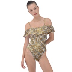 Retro Gold Glitters Golden Disco Ball Optical Illusion Frill Detail One Piece Swimsuit by genx