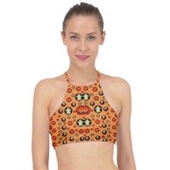 Happy Pumkins And Ghosts And  They Love The Season Racer Front Bikini Top by pepitasart