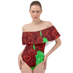 Love Lovers Romance Background Off Shoulder Velour Bodysuit  by Wegoenart