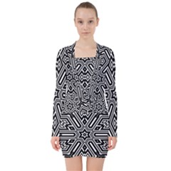 Grid Pattern Backdrop Seamless Design Geometric Patterns Line V-neck Bodycon Long Sleeve Dress by Vaneshart