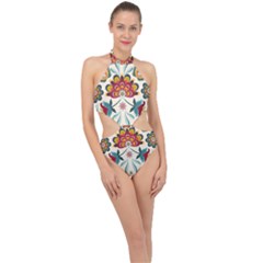 Baatik Print  Halter Side Cut Swimsuit by designsbymallika