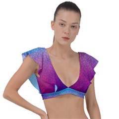 Blue Pink Shade Plunge Frill Sleeve Bikini Top by designsbymallika