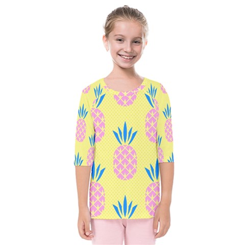 Summer Pineapple Seamless Pattern Kids  Quarter Sleeve Raglan Tee by Sobalvarro