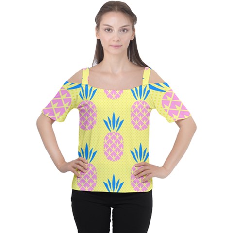 Summer Pineapple Seamless Pattern Cutout Shoulder Tee by Sobalvarro
