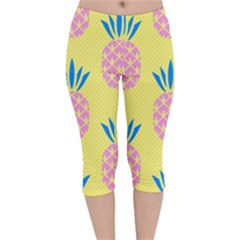 Summer Pineapple Seamless Pattern Velvet Capri Leggings  by Sobalvarro