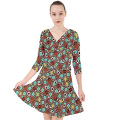 Colorful Modern Geometric Print Pattern Quarter Sleeve Front Wrap Dress by dflcprintsclothing
