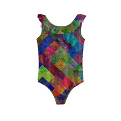 Abstract Colored Grunge Pattern Kids  Frill Swimsuit by fashionpod