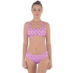 Heart Face Pink Criss Cross Bikini Set
