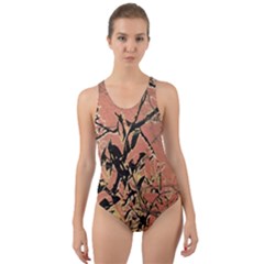 Floral Grungy Style Artwork Cut-out Back One Piece Swimsuit by dflcprintsclothing