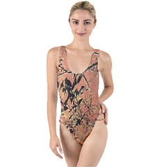 Floral Grungy Style Artwork High Leg Strappy Swimsuit by dflcprintsclothing