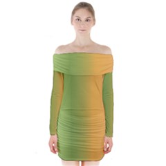 Green Orange Shades Long Sleeve Off Shoulder Dress by designsbymallika
