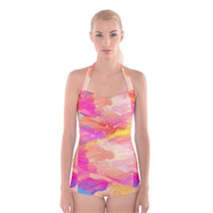 Colourful Shades Boyleg Halter Swimsuit  by designsbymallika