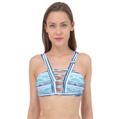 Blue Waves Pattern Cage Up Bikini Top by designsbymallika