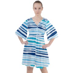 Blue Waves Pattern Boho Button Up Dress by designsbymallika