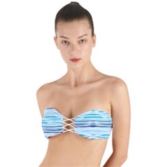 Blue Waves Pattern Twist Bandeau Bikini Top by designsbymallika
