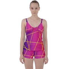 Golden Lines Tie Front Two Piece Tankini