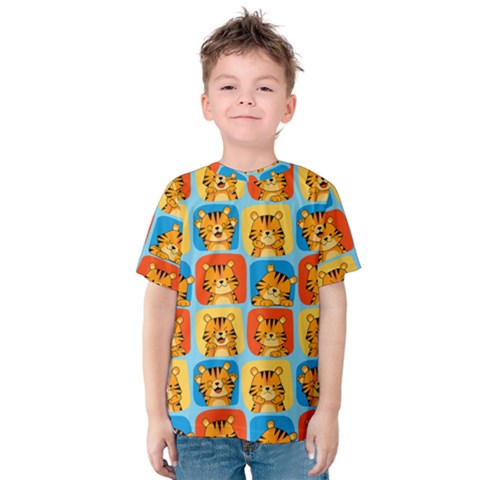Cute Tiger Pattern Kids  Cotton Tee by designsbymallika