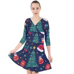 Christmas  Quarter Sleeve Front Wrap Dress by designsbymallika