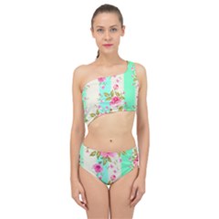Stripes Floral Print Spliced Up Two Piece Swimsuit by designsbymallika