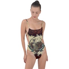 Wonderful Deer With Leaves And Hearts Tie Strap One Piece Swimsuit by FantasyWorld7