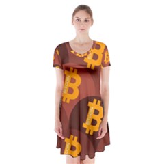 Cryptocurrency Bitcoin Digital Short Sleeve V-neck Flare Dress