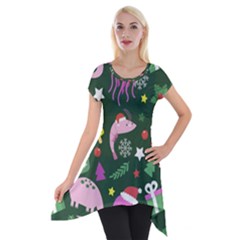 Colorful Funny Christmas Pattern Short Sleeve Side Drop Tunic by Vaneshart